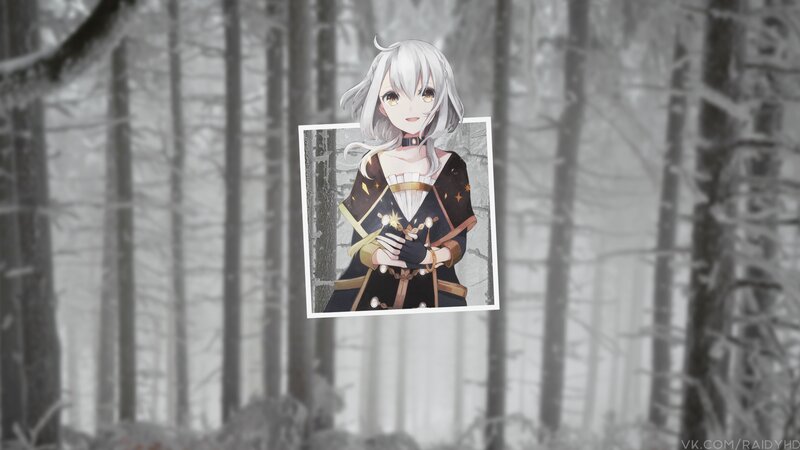 Anime Girl in Forest — White, Serene, Winter