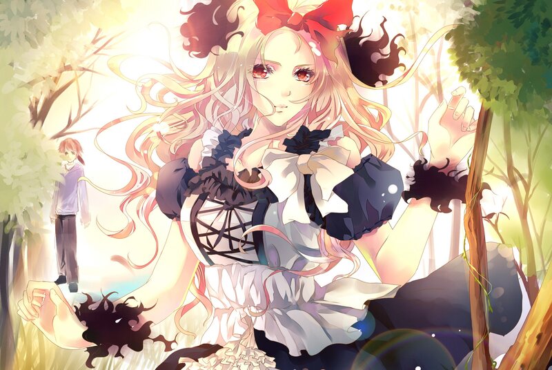 Anime girl in forest with boy