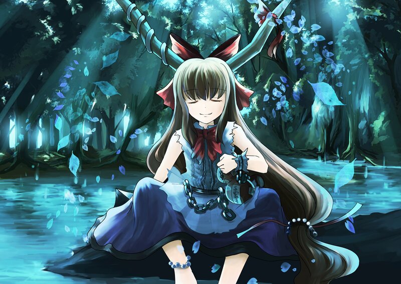 Anime girl in forest with chains