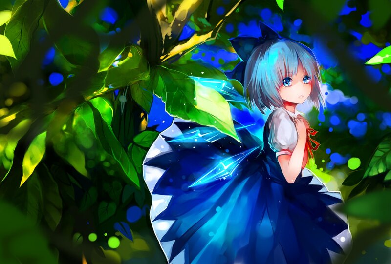 anime girl in forest with glowing wings
