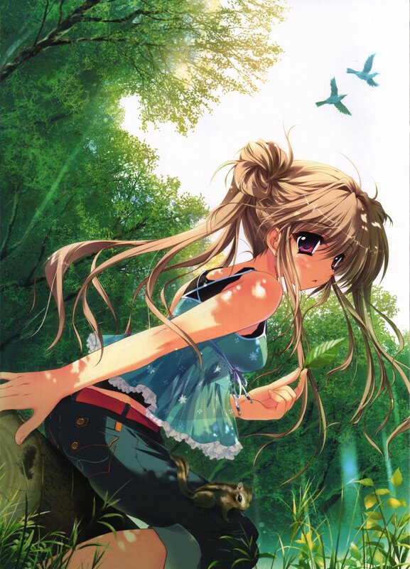 Anime girl in forest with squirrel