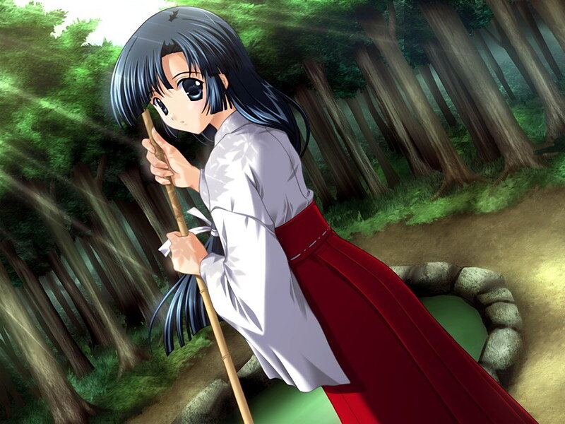 anime girl in forest with staff