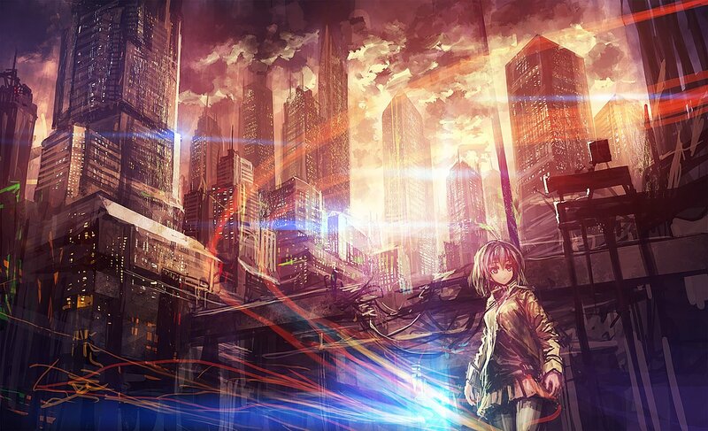 anime girl in futuristic city