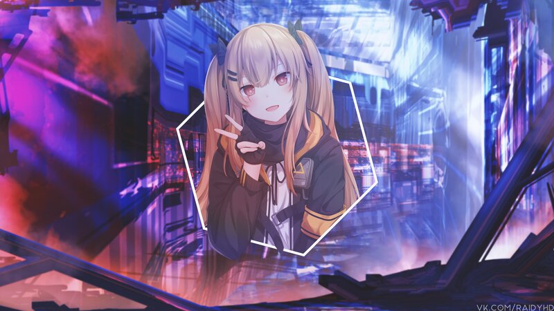 Anime Girl in Futuristic City — Blue