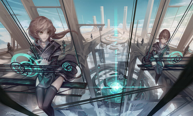 Anime Girl in Futuristic Structure — Teal