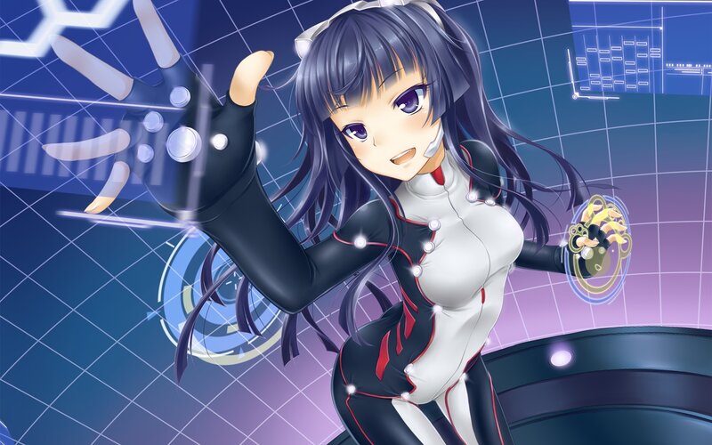Anime Girl in Futuristic Suit — Blue, Gloves, Headset