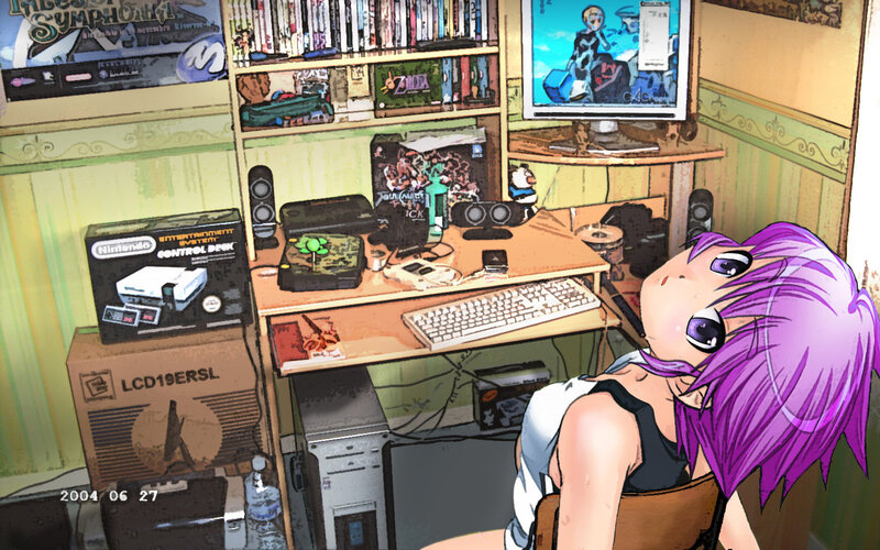 anime girl in gaming room
