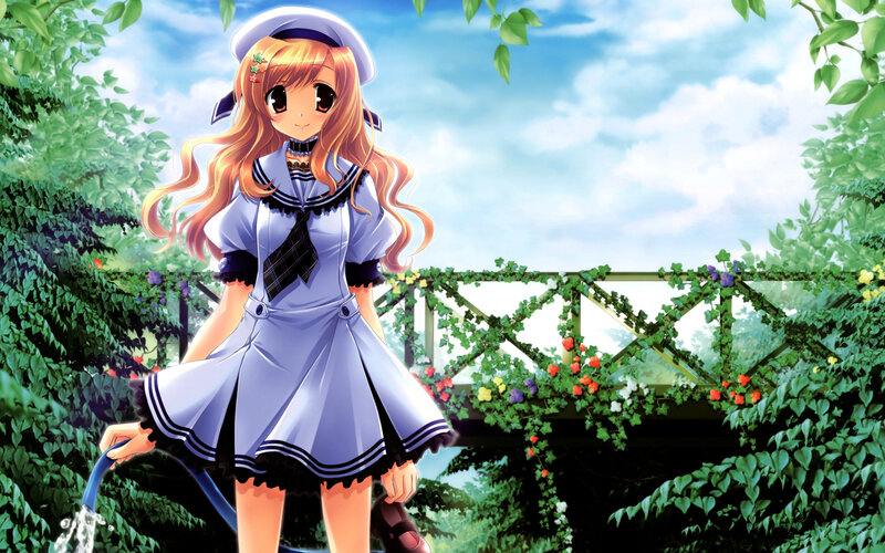 anime girl in garden