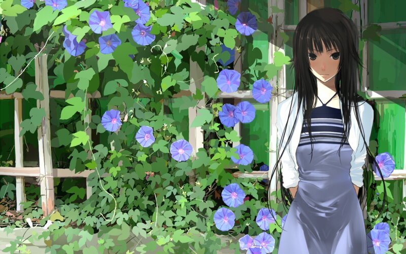 anime girl in garden