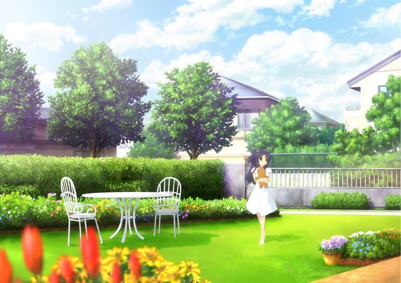 Anime girl in garden