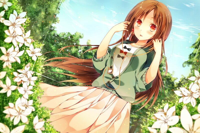 Anime girl in garden