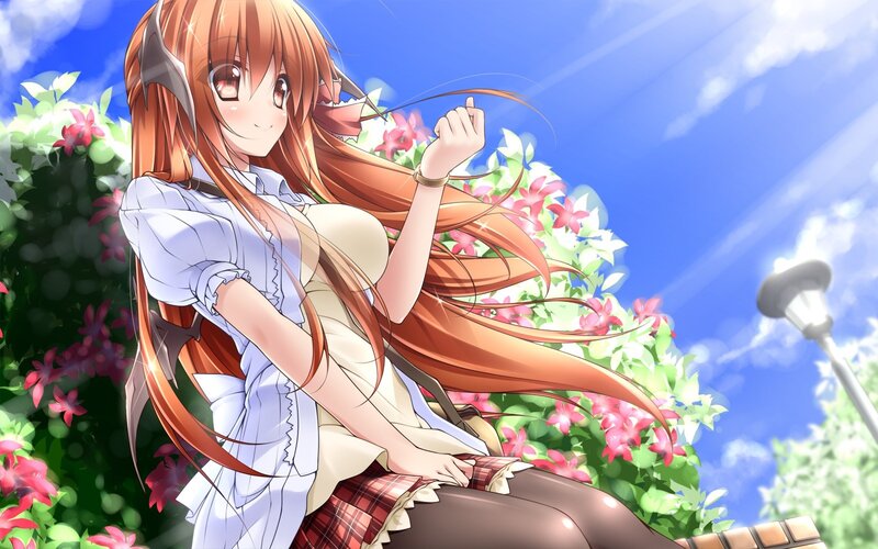 Anime girl in garden