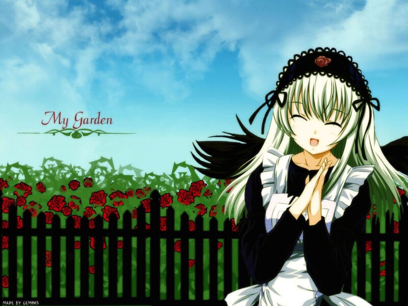 Anime girl in garden