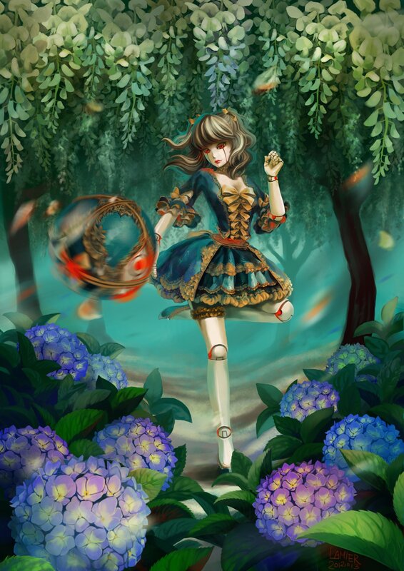 Anime girl in garden