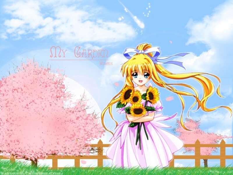 Anime girl in garden