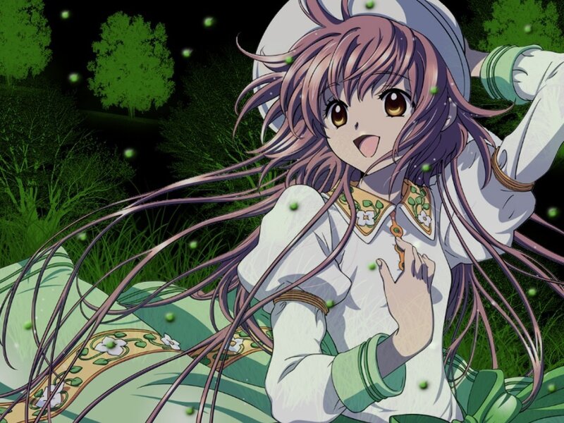 anime girl in garden at night