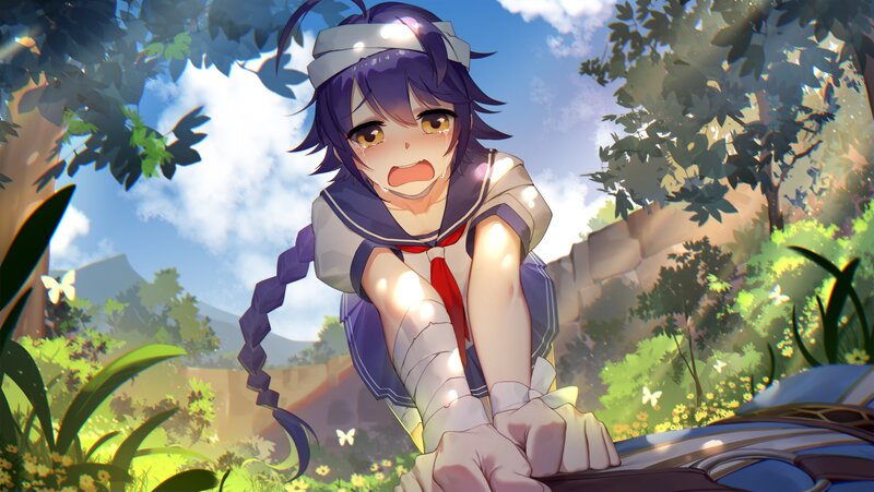 Anime Girl in Garden — Blue, Serene, Afternoon, Digital Art, Braid