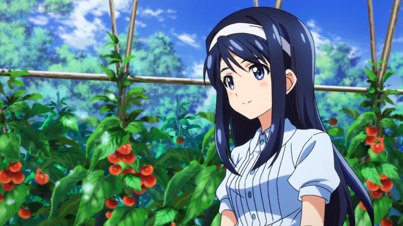 Anime Girl in Garden — Blue, Serene, Afternoon, Tomatoes