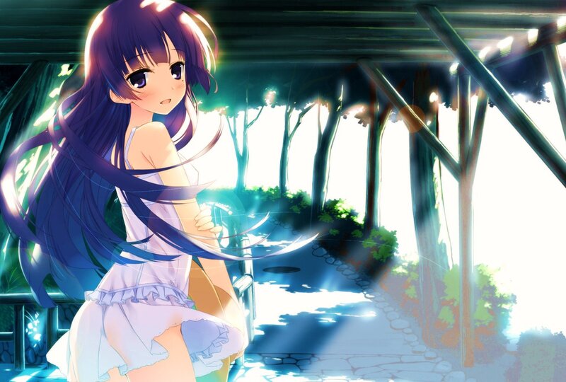 Anime Girl in Garden — Blue