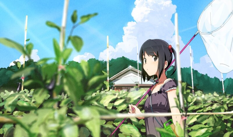 Anime Girl in Garden — Green, Serene, Afternoon, Net
