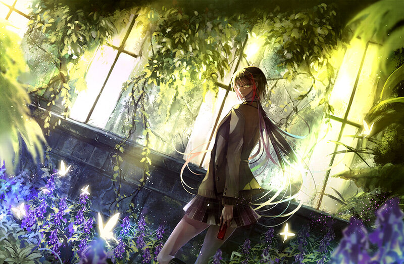 Anime Girl in Garden — Green, Serene, Afternoon