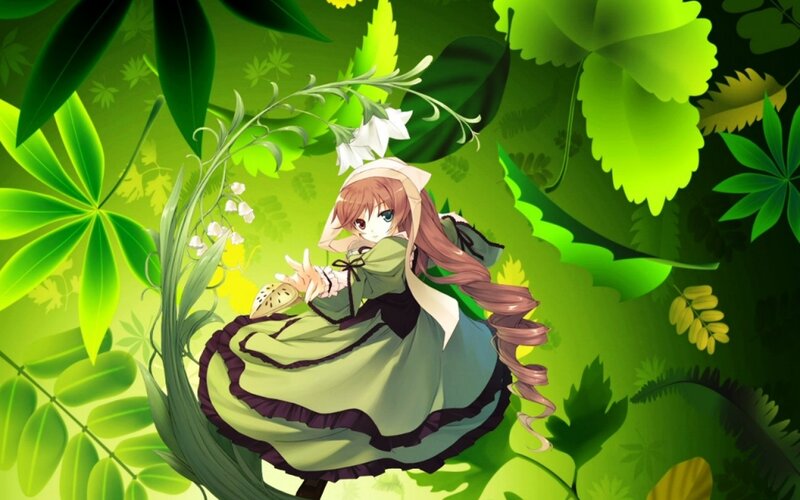 Anime Girl in Garden — Green, Serene, Digital Art