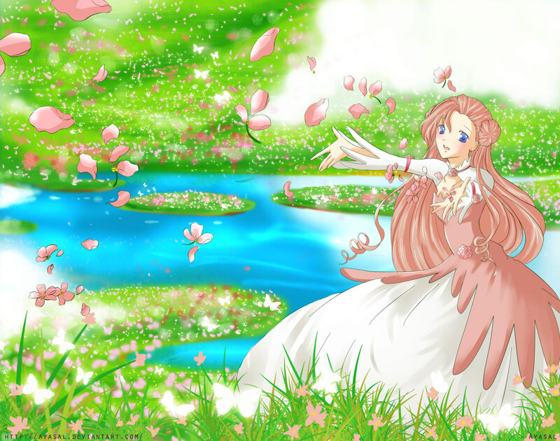 Anime Girl in Garden — Green, Serene, Spring, Digital Art