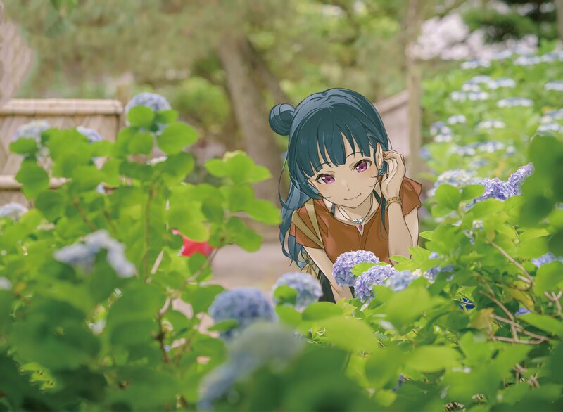 Anime Girl in Garden — Green, Serene, Summer