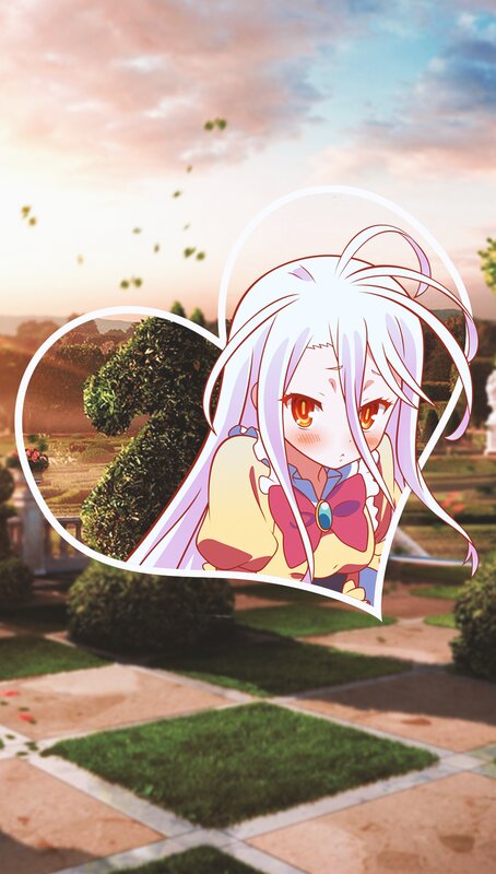 Anime Girl in Garden — Green, Serene, Sunset, Heart Frame