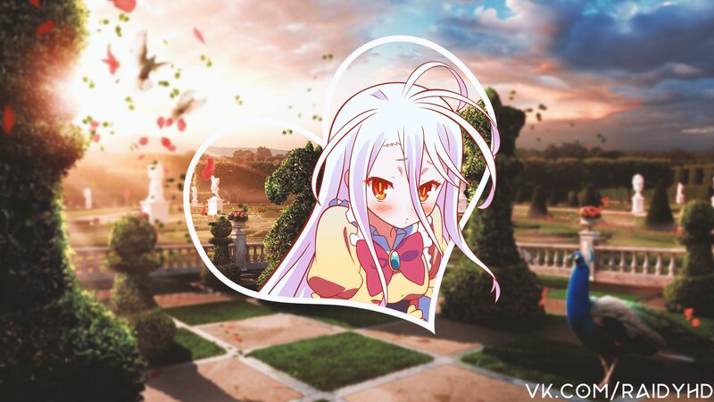 Anime Girl in Garden — Green, Serene, Sunset, Peacock