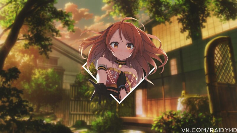 Anime Girl in Garden — Green, Serene, Sunset