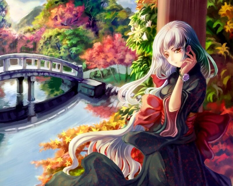 Anime Girl in Garden — Green