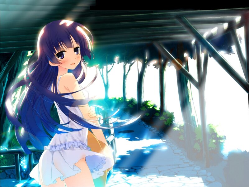 Anime girl in garden path