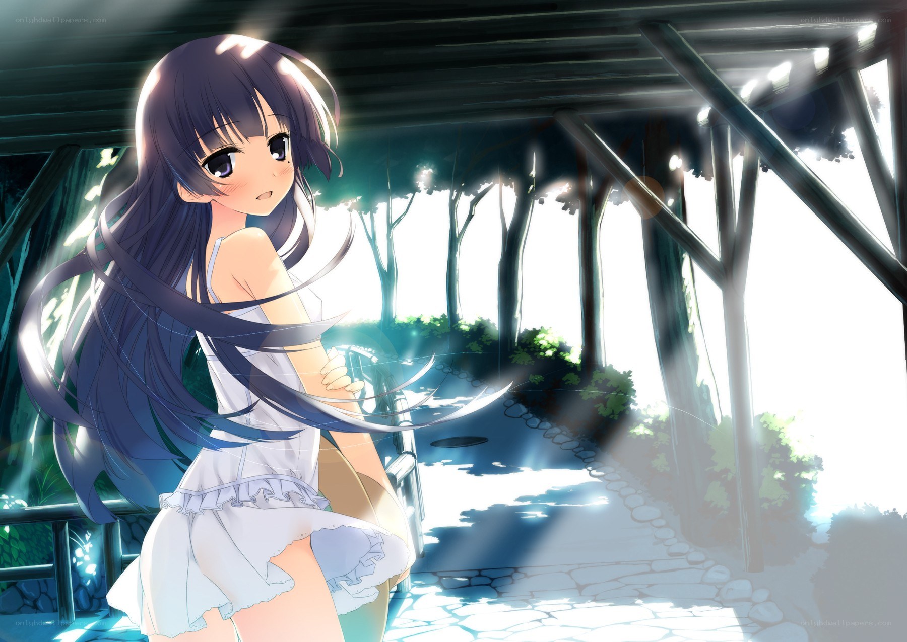 Anime girl in garden path