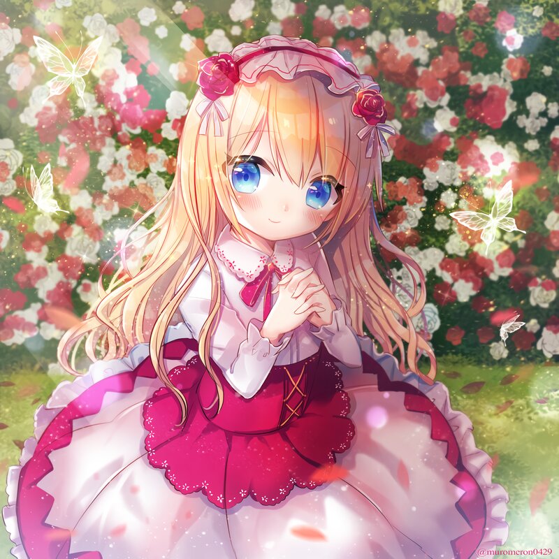 Anime Girl in Garden — Pink, Serene, Afternoon, Digital Art