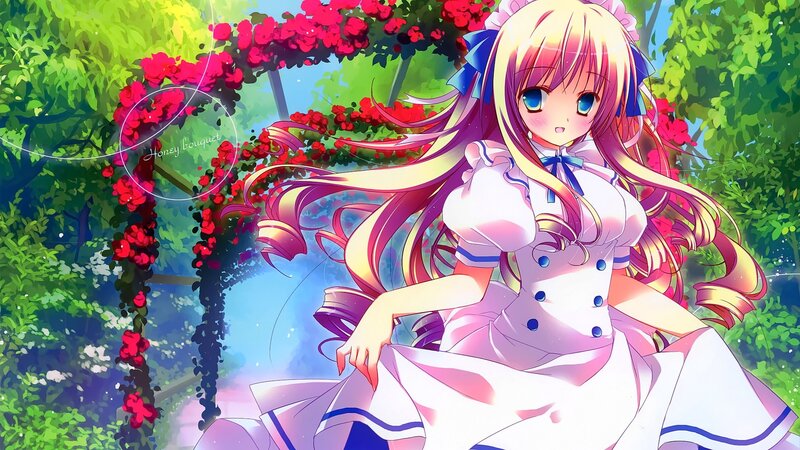 Anime Girl in Garden — Pink, Serene, Afternoon