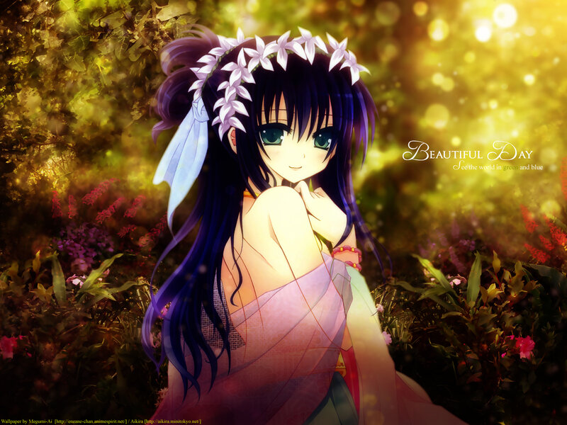 Anime Girl in Garden — Purple