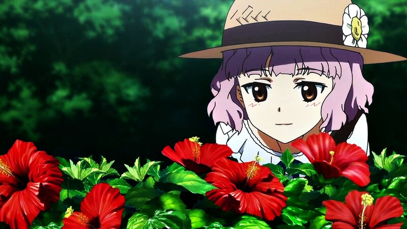 Anime Girl in Garden — Red, Calm