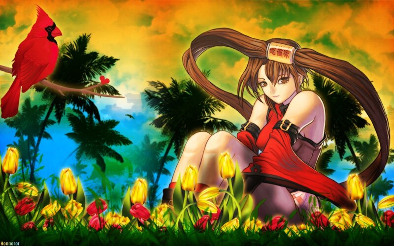 Anime Girl in Garden — Red
