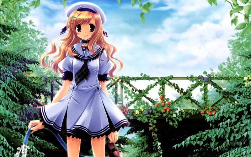 Anime girl in garden