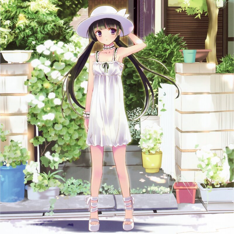 Anime Girl in Garden — White, Serene, Afternoon