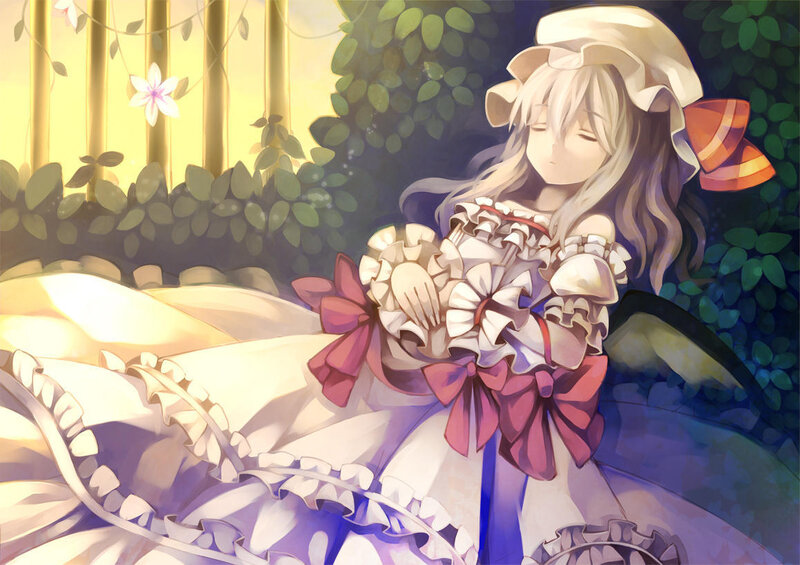 Anime Girl in Garden — White
