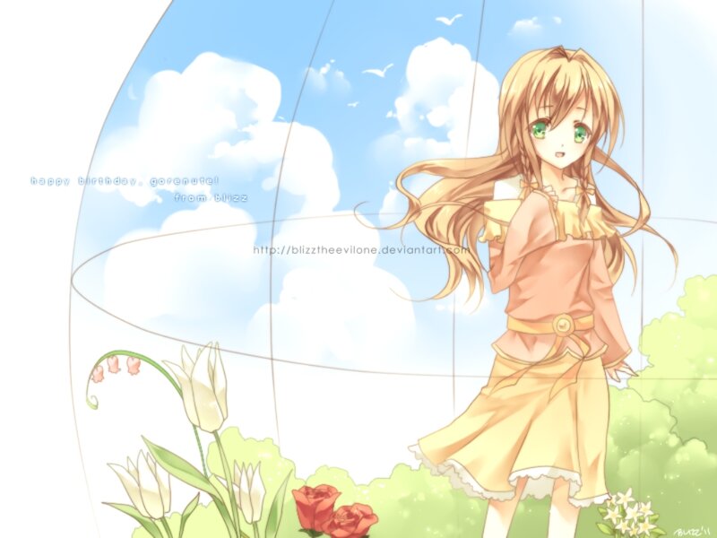 Anime Girl in Garden — Yellow