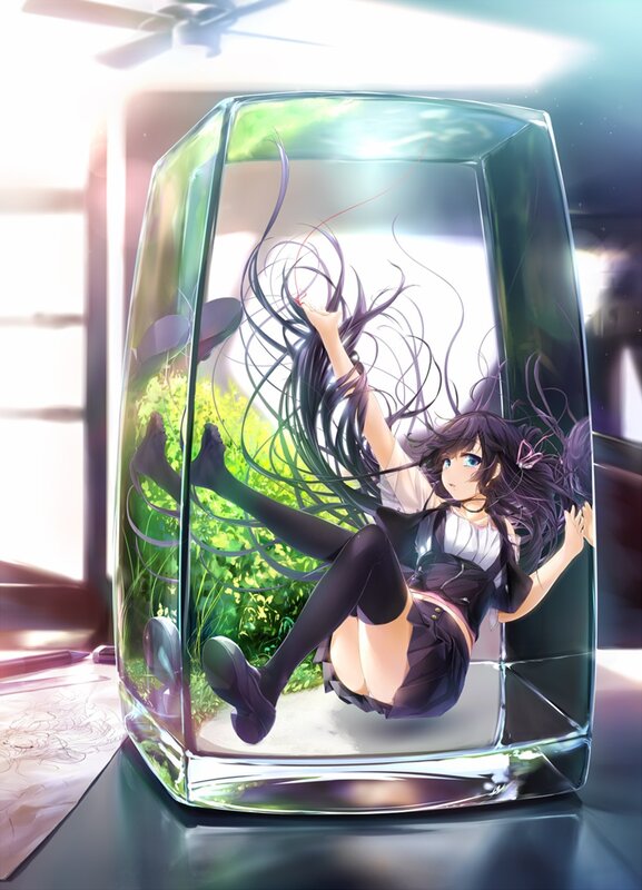 Anime girl in glass container