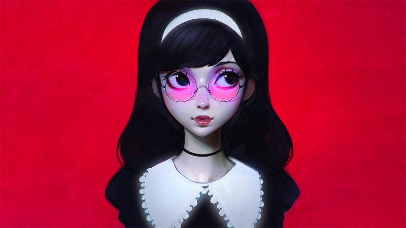 Anime Girl in Glasses — Red