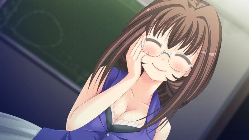 anime girl in glasses smiling