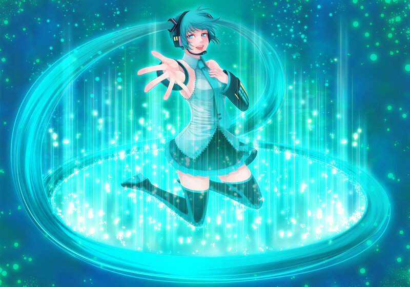 Anime Girl in Glowing Circle — Blue