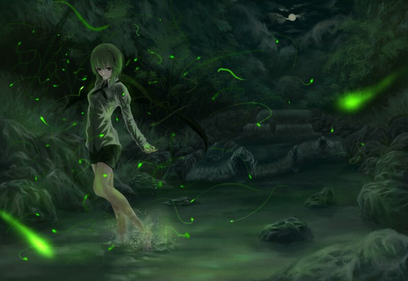 Anime girl in glowing forest