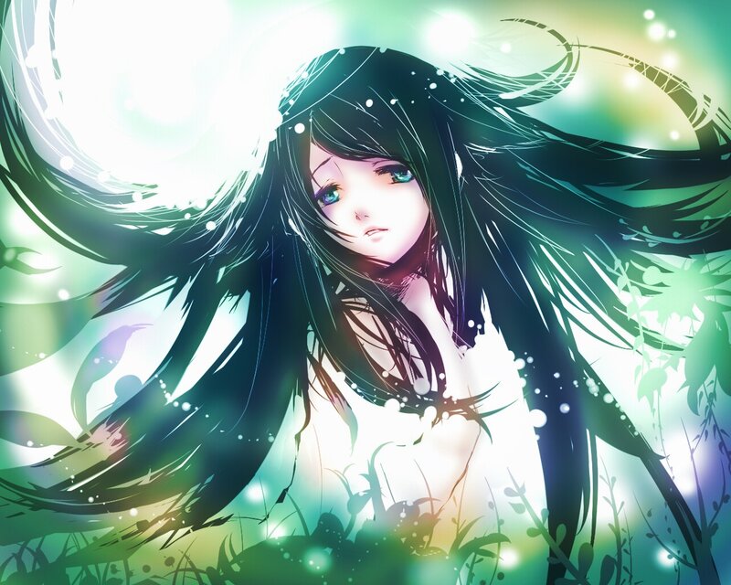 anime girl in glowing forest