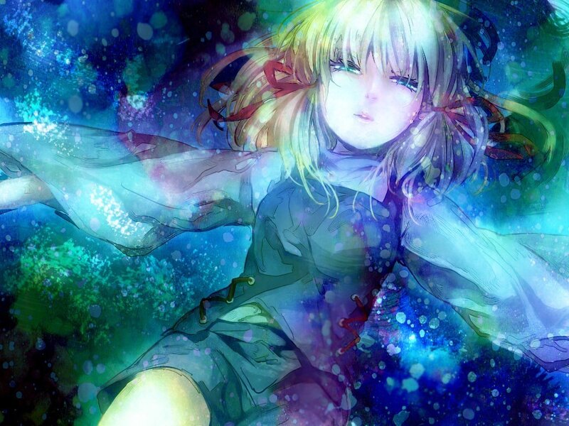 anime girl in glowing water